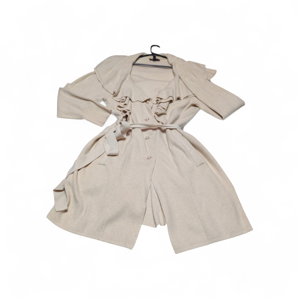 C. Wonder Beige Knit Sweater Lux Yarn Ruffle Collar